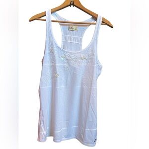 Hollister White Tank Top with floral embroidered design